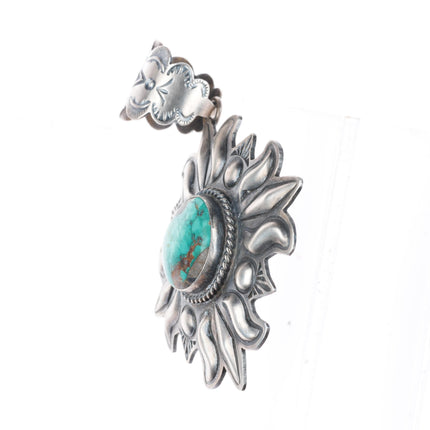 Large Robert Johnson Navajo sterling silver repousse pendant with nice turquoise