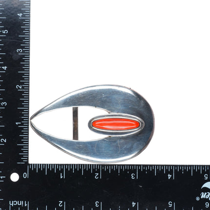 Heavy Jimmie King Jr Navajo modernist belt buckle with high grade red coral