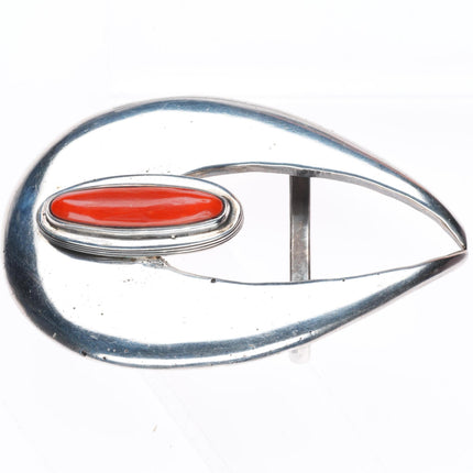 Heavy Jimmie King Jr Navajo modernist belt buckle with high grade red coral