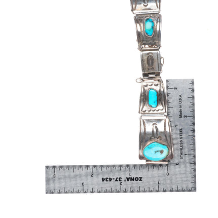 c1940's-50's Mark Chee Navajo stamped sterling silver turquoise link watch band