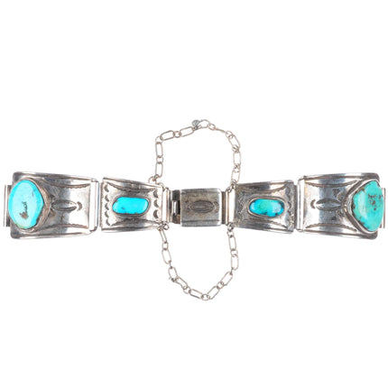 c1940's-50's Mark Chee Navajo stamped sterling silver turquoise link watch band