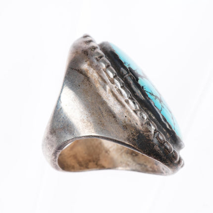 sz9.25 Huge vintage heavy sterling silver Navajo spiderweb turquoise ring
