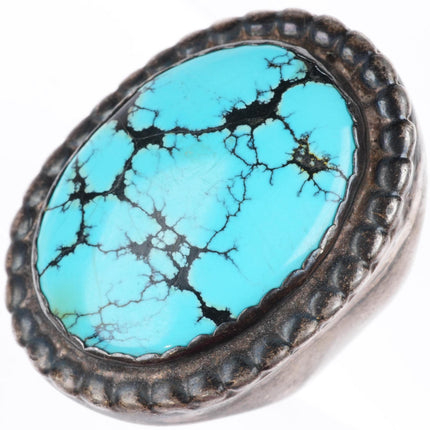 sz9.25 Huge vintage heavy sterling silver Navajo spiderweb turquoise ring