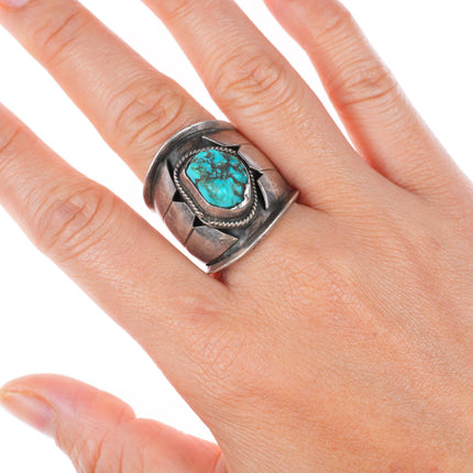 sz10 vintage Navajo sterling silver turquoise size 10 ring
