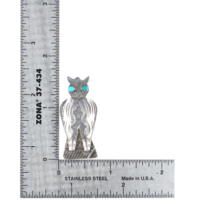 c1940's Vintage Navajo sterling silver deep stamped owl pin/brooch turquoise eye