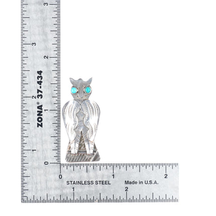 c1940's Vintage Navajo sterling silver deep stamped owl pin/brooch turquoise eye