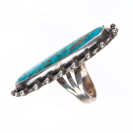 sz7 vintage JP Navajo sterling silver long ring with nice turquoise