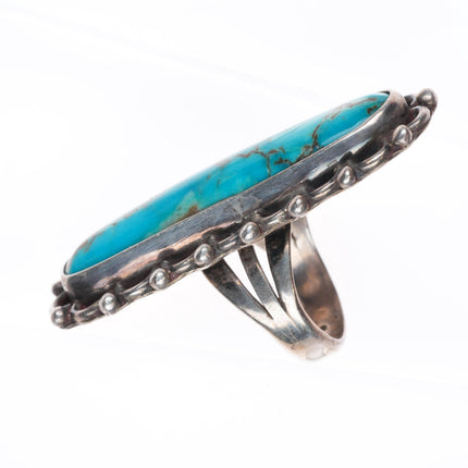 sz7 vintage JP Navajo sterling silver long ring with nice turquoise