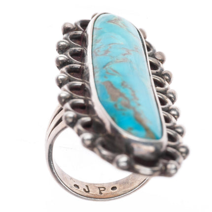 sz7 vintage JP Navajo sterling silver long ring with nice turquoise