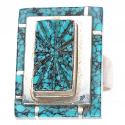 sz8.5 Larry Castillo Navajo sterling silver spiderweb turquoise inlay ring