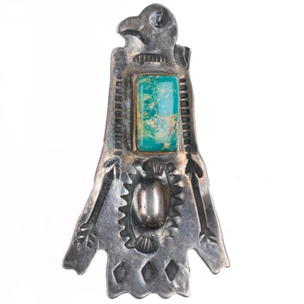 1930-40's Vintage Navajo Fred Harvey Style Thunderbird dress clip with turquoise