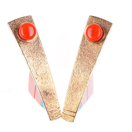 Richard Chavez Santo Domingo 14k gold coral, turquoise, lapis modernist earrings