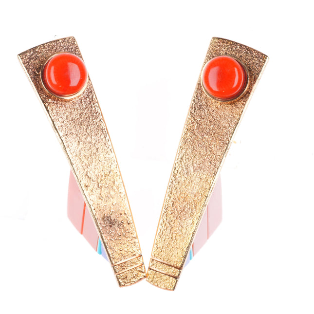Richard Chavez Santo Domingo 14k gold coral, turquoise, lapis modernist earrings