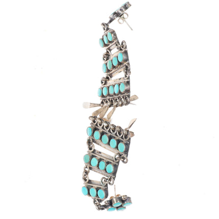 Vintage Zuni sterling silver long snake eye turquoise chandelier earrings