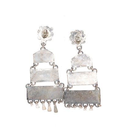 Vintage Zuni sterling silver long snake eye turquoise chandelier earrings