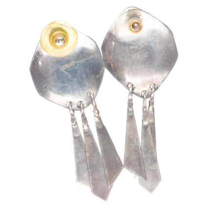 big vintage Navajo waterweb turquoise sterling silver dangle earrings