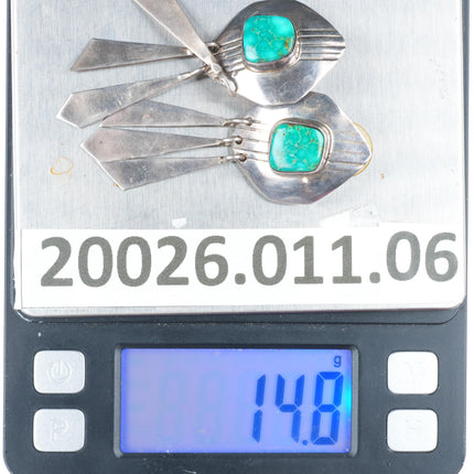 big vintage Navajo waterweb turquoise sterling silver dangle earrings