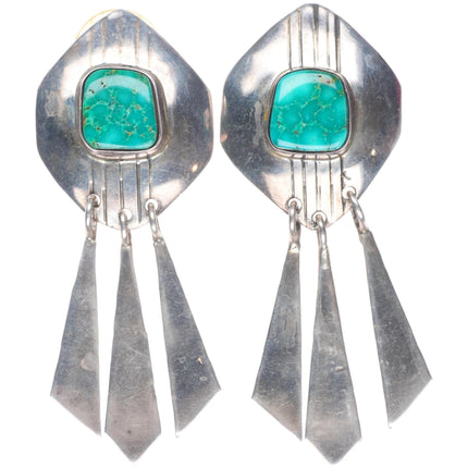 big vintage Navajo waterweb turquoise sterling silver dangle earrings