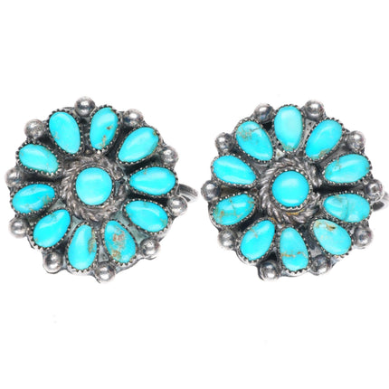 1940's-50's Zuni sterling silver vintage turquoise cluster earrings