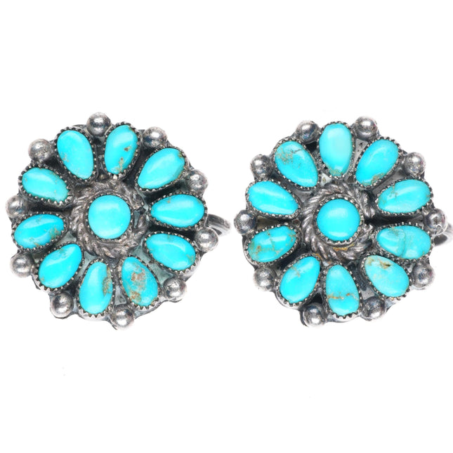 1940's-50's Zuni sterling silver vintage turquoise cluster earrings
