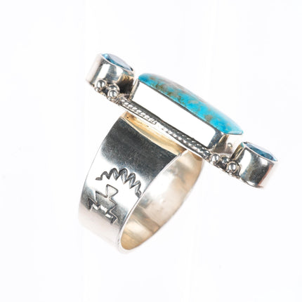sz9.5 Navajo sterling silver blue topaz ring with turquoise Running Bear Shop