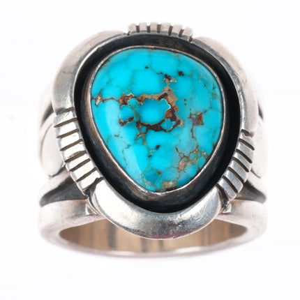 sz11 large vintage Willie Cruz Navajo sterling silver ring with nice turquoise