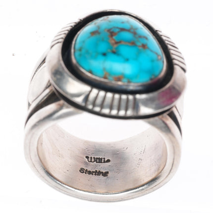 sz11 large vintage Willie Cruz Navajo sterling silver ring with nice turquoise
