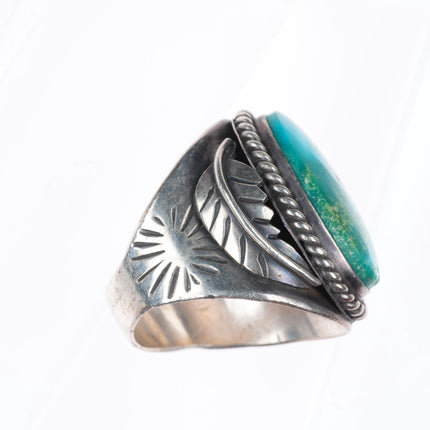 sz11.5 vintage Navajo sterling silver men's ring with nice turquoise
