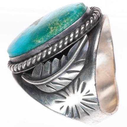 sz11.5 vintage Navajo sterling silver men's ring with nice turquoise