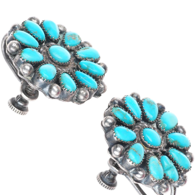 1940's-50's Zuni sterling silver vintage turquoise cluster earrings