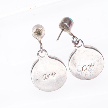 Vintage Amy Quandelacy Zuni sterling silver turquoise hummingbird earrings