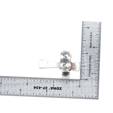 sz7-adjustable Kevin Billah Navajo sterling silver cross ring with turquoise