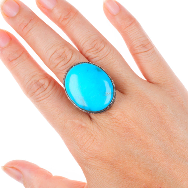 sz9.25 PB southwestern sterling silver turquoise brutalist style ring
