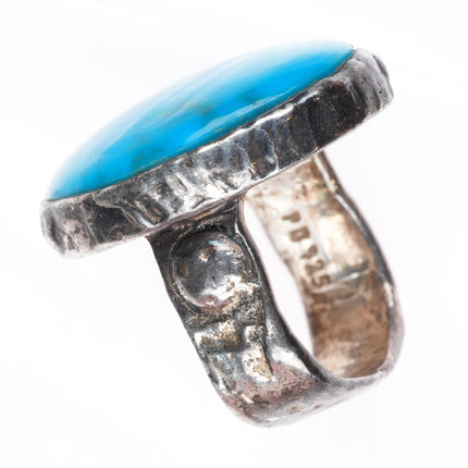 sz9.25 PB southwestern sterling silver turquoise brutalist style ring