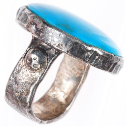 sz9.25 PB southwestern sterling silver turquoise brutalist style ring