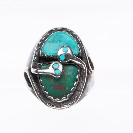 sz11.25 large vintage Effie Calavaza Zuni sterling silver turquoise snakes ring