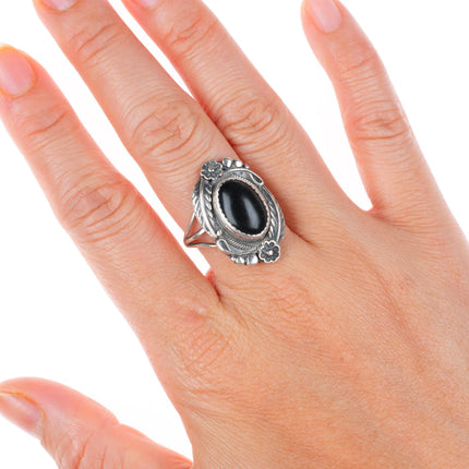 sz7.75 vintage Jake Navajo sterling silver onyx ring