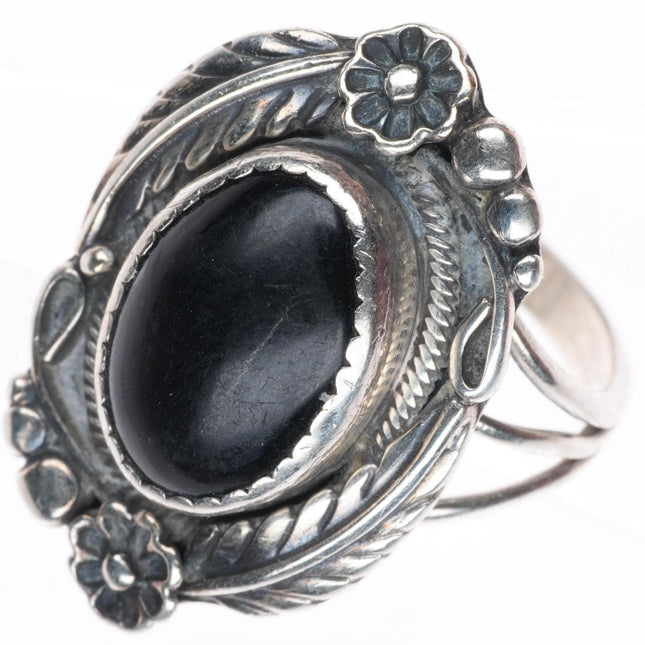 sz7.75 vintage Jake Navajo sterling silver onyx ring
