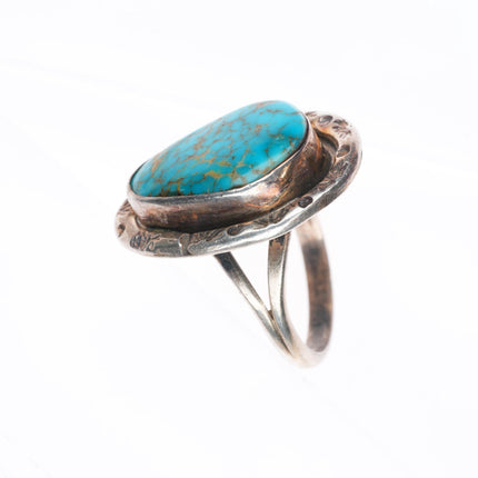 sz9.25 vintage JS Navajo sterling silver red spiderweb turquoise ring