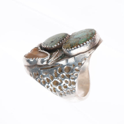 sz10 vintage Navajo sterling silver turquoise 3 stone size 10 ring