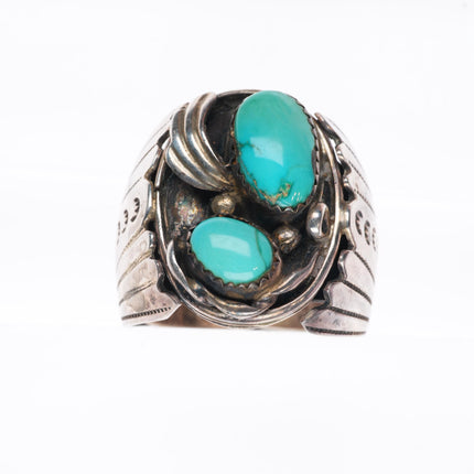 sz12.5 vintage LL Navajo sterling silver men's ring with nice turquoise
