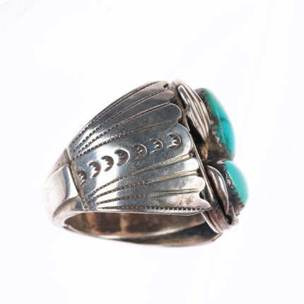 sz12.5 vintage LL Navajo sterling silver men's ring with nice turquoise