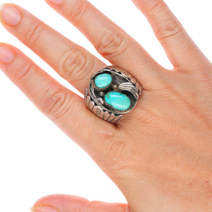 sz12.5 vintage LL Navajo sterling silver men's ring with nice turquoise