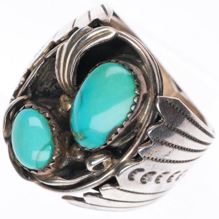 sz12.5 vintage LL Navajo sterling silver men's ring with nice turquoise