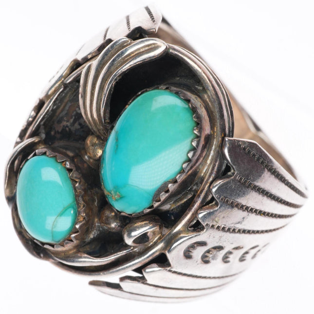 sz12.5 vintage LL Navajo sterling silver men's ring with nice turquoise