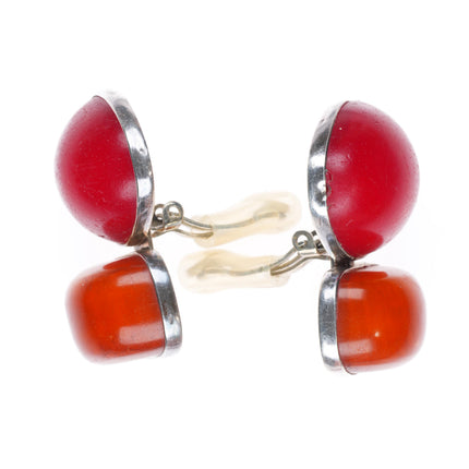 Rebecca Collins Coral and Amber sterling silver clip-on earrings