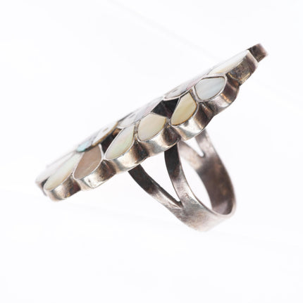 sz7 vintage Zuni sterling silver tripe stack sunface inlay long ring