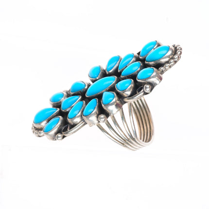 sz7 vintage GJ southwestern sterling silver turquoise cluster long ring