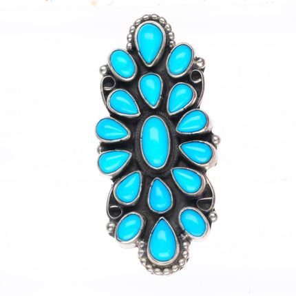 sz7 vintage GJ southwestern sterling silver turquoise cluster long ring