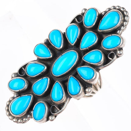 sz7 vintage GJ southwestern sterling silver turquoise cluster long ring